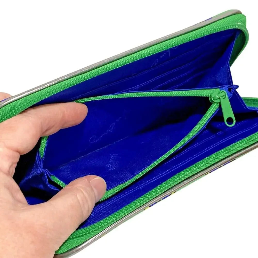 Vera Bradley Wallet Zip Around Accordion Style Green Blue Pink Unique Geometric